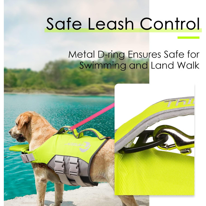 Спасальний жилет для собак ThinkPet, зелений, розмір M, регульований, з відбиваючими елементами