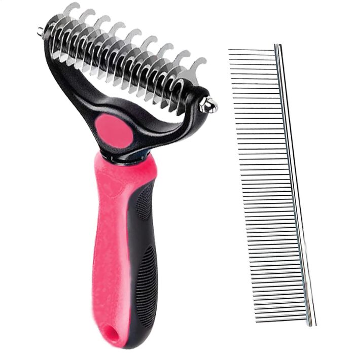 Щітка для видалення ковтунів для котів та собак, двостороння, для догляду за шерстю, для линяння, сталевий гребінь