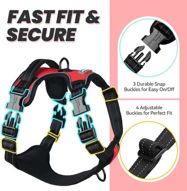 Шлейка для собак VIVAGLORY Easefit, антинатяжна з ручкою, для тренувань та прогулянок, з м'якою підкладкою, анти-вислизання, для собак середніх розмірів, червона, обхват грудей 51-74 см