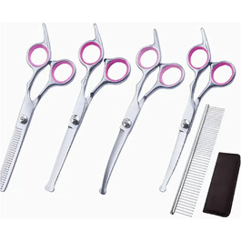 Набір ножиць для грумінгу собак та котів: прямі та зігнуті, з нержавіючої сталі (рожевий)