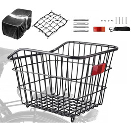 Велосипедний кошик задній WOOGCSO, металевий великий з водонепроникним покриттям, сіткою для багажу, для собак, покупок, пікніків, рюкзаків (38×31×26см)
