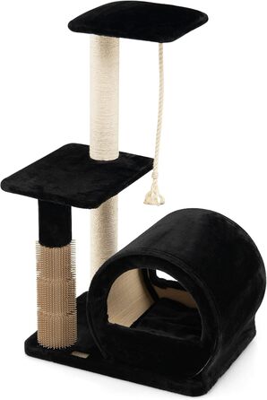 Дряпка для котів COSTWAY 92 см з будиночком, дряпальною дошкою, щіткою, м'ячиком та плюшевим сидінням. Кліматичний комплекс для котів, чорний
