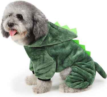 Костюм для собак - динозавр (зелений, 3 шт.) FRCOLOR, теплий матеріал, для свят та фотосесій