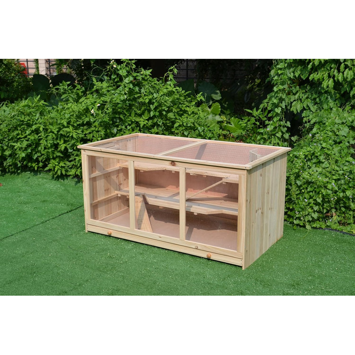 Клітка для дрібних тварин Mucola 117x63x58 см, 3-ярусна, дерев'яна, для хом'яків, мишей, кроликів, з відкидним дахом та рампою