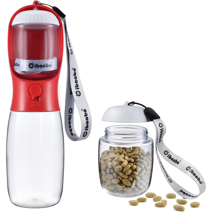 Водяна пляшка для собак Cibaabo з контейнером для їжі, подорожній напійник для цуценят, портативний диспенсер для тварин, аксесуари для собак, необхідні речі для цуценят, Йоркширів, Чихуахуа, котів (19oz, #11 Червоний)