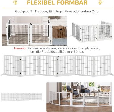 Захисний бар'єр для собак PawHut - регульований, 432 x 70 см, 6 панелей, білий