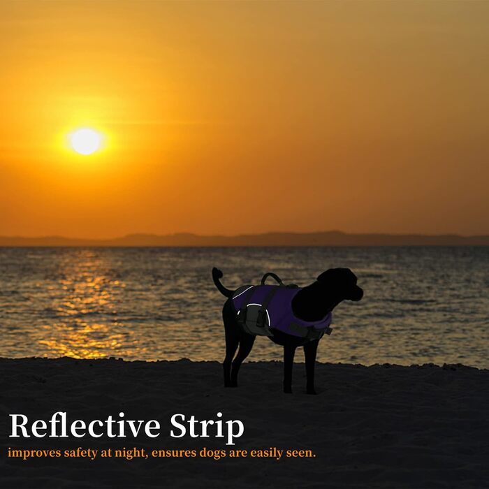 Жилет для плавання собак, світловідбиваючий, регульований. Безпечний жилет для собак з ручкою для рятування, підходить для плавання та катання на човні. Ripstop жилет для собак малого, середнього та великого розміру (Фіолетовий, X-Small)