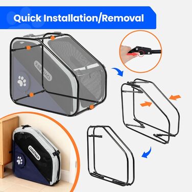 Складана переноска для собак у машину та в подорожі, портативна сумка-переноска для маленьких та середніх собак, швидке складання за 1 хвилину, міцна металева рама, дихаючі сітчасті вікна та зручний доступ (Блакитна)