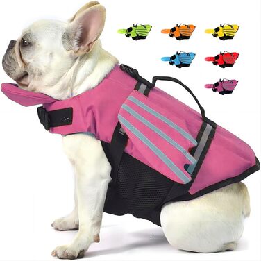 Рятувальний жилет для собак з плавниками, для собак з проблемами підборіддя, легкий та безпечний для водних видів спорту, з ручкою та світловідбиваючими елементами для малих, середніх та великих собак (L, Рожевий)