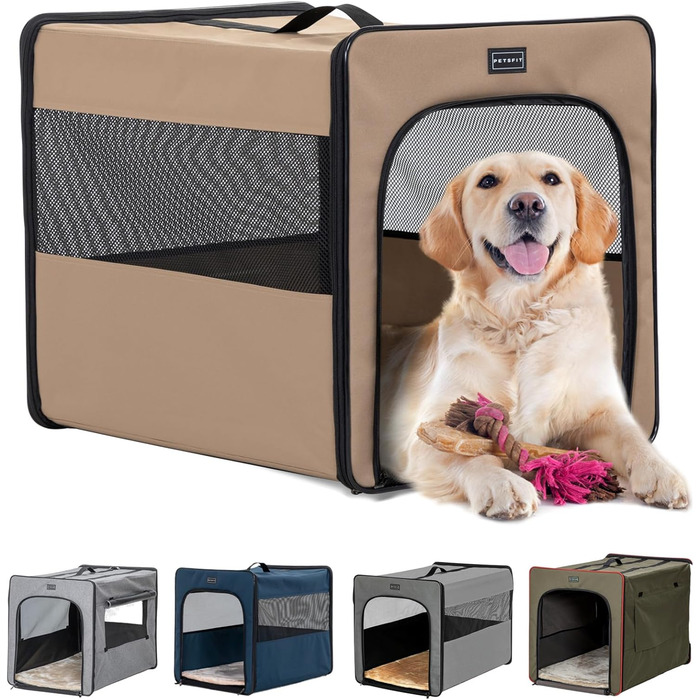Складана переносна клітка для собак Petsfit, велика, Khaki, 79x53.5x66 см
