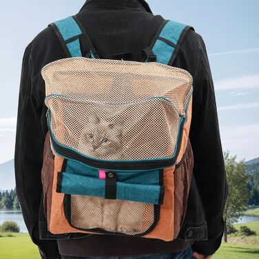 Велосумка для тварин, 32*29*39 см, 2 в 1, складний велосипедний кошик з сіткою, переноска для котів та собак до 7.5 кг (Оранжевий, Синій)