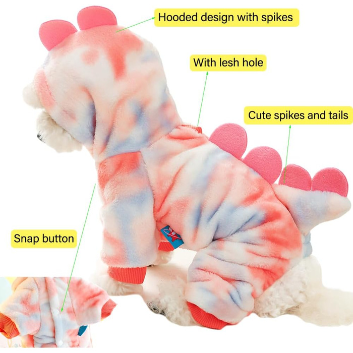 Костюм динозавра для собак, зимовий халат для цуценят, теплий халат з капюшоном, блакитна куртка для холодної погоди, теплий одяг для домашніх тварин на Різдво, Хелловін (Рожевий, M)