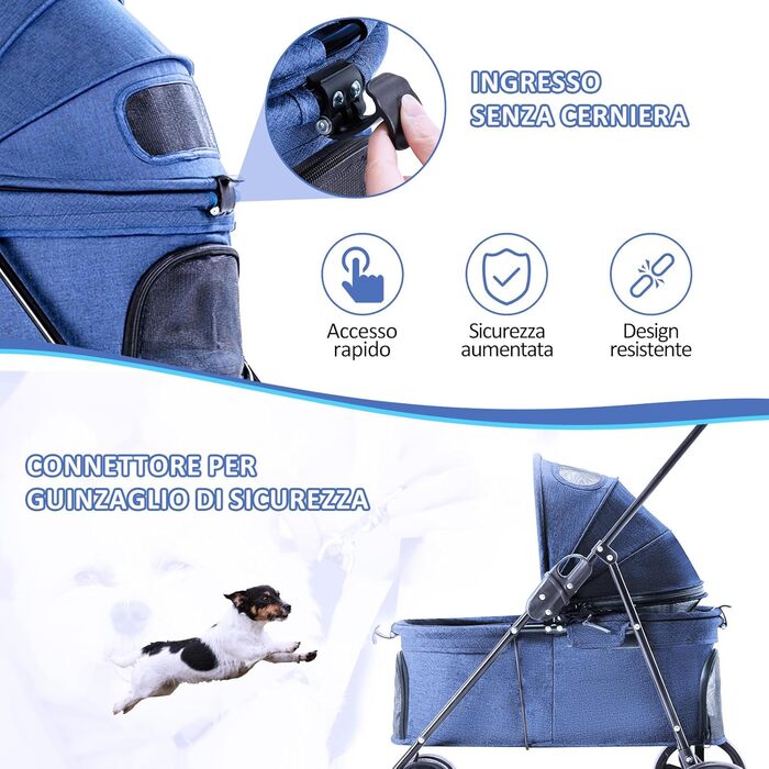 Візок для собак та котів, складаний, до 15 кг, блакитний