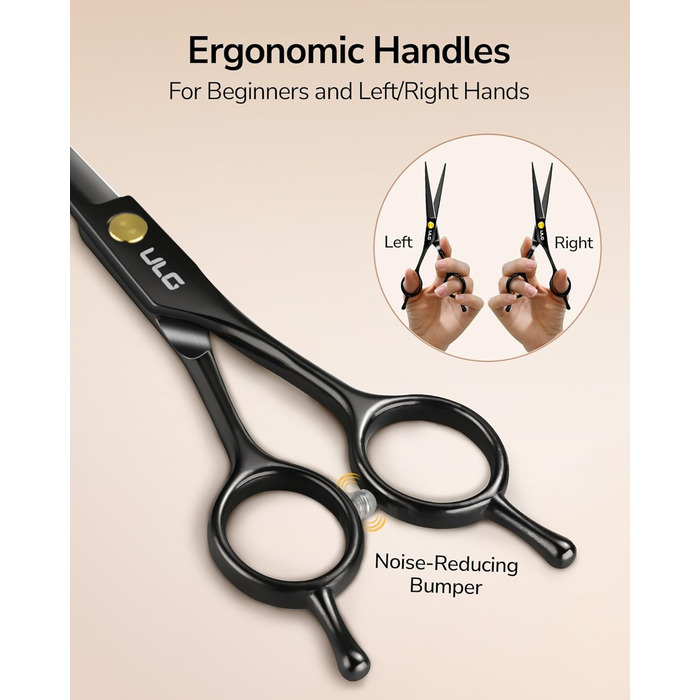 Професійний набір для стрижки волосся ULG - професійні барберські ножиці 16,5 см з японської нержавіючої сталі, витончуюча ножиця, гребінець, затискачі та етилуі - для чоловіків, жінок, дітей, чорний