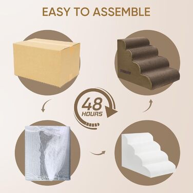 Сходинка для собак та котів PAWSCART, 4-ступенева, 49.8 см, м'який пінополіуретан, протиковзка поверхня