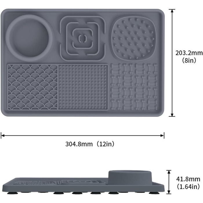 Лежанка-заспокійник для собак Bibykivn Schleckmatte з присосками (зелений+сірий, прямокутна)