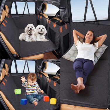 Автомобільний чохол на сидіння для собак, заднє сидіння, подовжувач, жорстка основа, знімний та пральний, водонепроникний, антиковзаючий, з сіткою та кишенею для зберігання, для авто, вантажівки, SUV