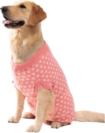 Теплий зимовий светр для домашніх тварин з сердечками для собак та котів середніх та маленьких порід – милий та затишний одяг для холодної погоди, рожевий, розмір S