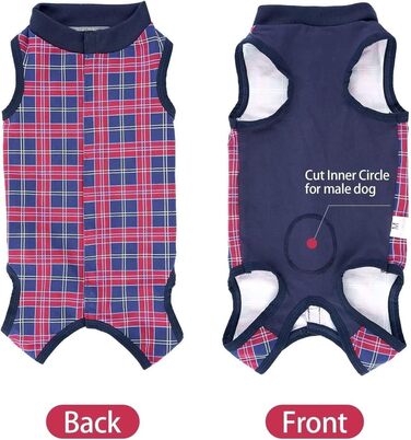 Комбінезон для собак, дихаючий, для захисту післяопераційних ран, альтернатива конусу, післяопераційний (S, 1 шт, синій+червоний)