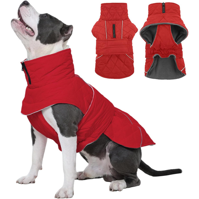 Куртка для собак Kuoser, зимова, водонепроникна, для середніх та великих собак, з флісовою підкладкою та блискавкою, L, червона