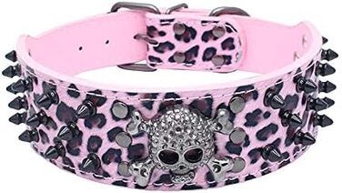 Нашийник для собак Haoyueer з шипами, 5,1 см, для середніх та великих собак (Пітбуль, Лабрадор, Боксер, Ротвейлер, Німецька вівчарка), чорний (XL, рожевий леопард)