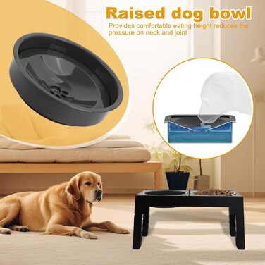 Підставка для миски для собак Focenat, 2-в-1 з захистом від протікання, повільне годування, 5 рівнів регулювання висоти, для собак великих, середніх та маленьких порід