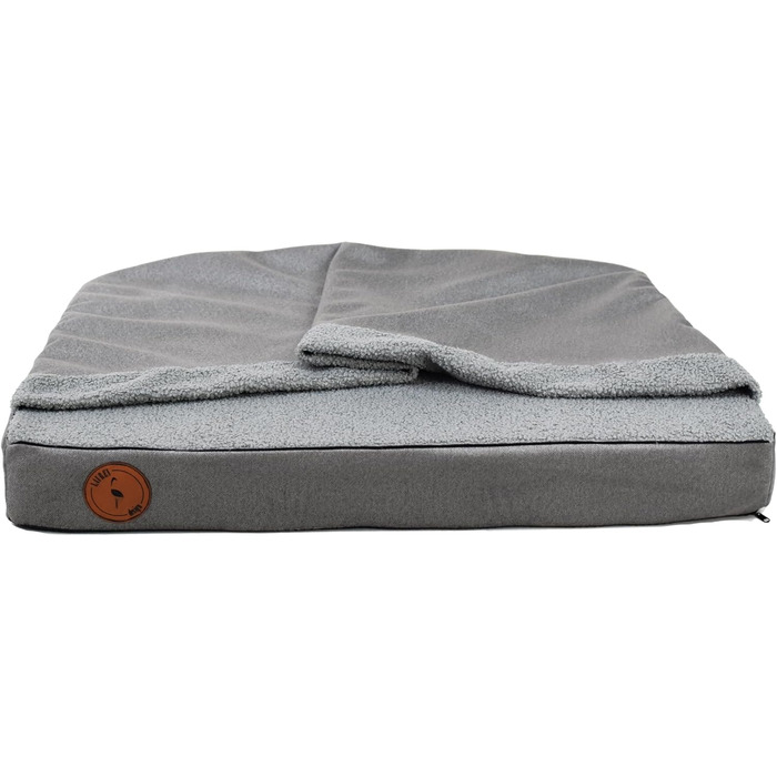 Крісло-ліжко для собак середніх порід, ортопедичний килимок для собак, м'яке ліжко для домашніх тварин з капюшоном, неслизьке, можна прати, з блискавкою (сірий, 55 x 45 x 8 см)