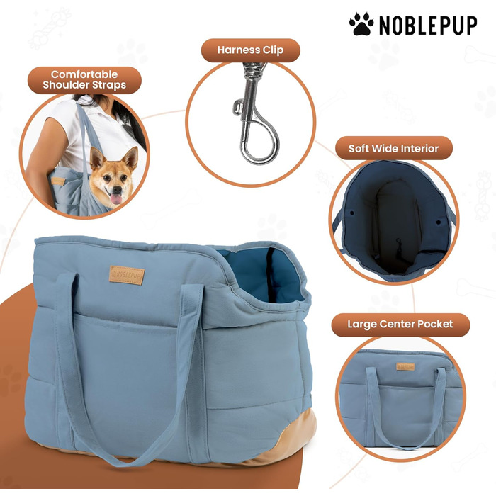 NoblePup Сумка-переноска для тварин, зручна, плюшева, з надійним кріпленням ремінця, легка, для маленьких собак та цуценят, кремово-блакитна