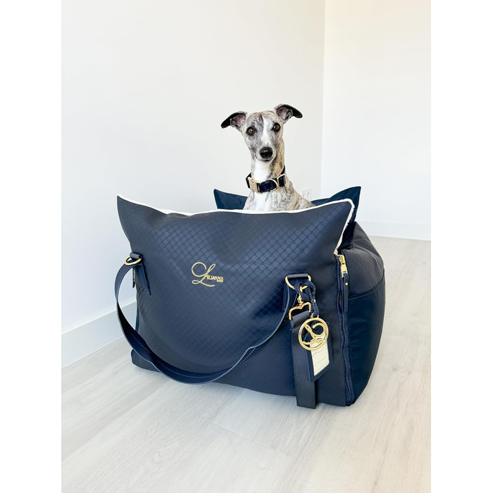 Еліанн | Дизайнерський автокрісло для собак | Навігатор, синій | Міцне | Дизайнерський бренд | Для собак маленьких та середніх порід | Підвищене автокрісло для собак
