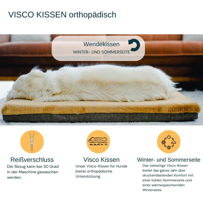 Ортопедичне ліжко для собак Rio, миється, кошик для собак з антиковзким покриттям та подушкою з memory foam для зими та літа, ідеально для великих собак до 35 кг (L 100x70x17 см), коричневе