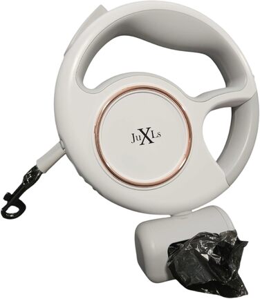 Леєнка для собак з LED-підсвіткою, 3м, тримач для відходів, відбивачі, білий/рожеве золото, для собак до 10кг