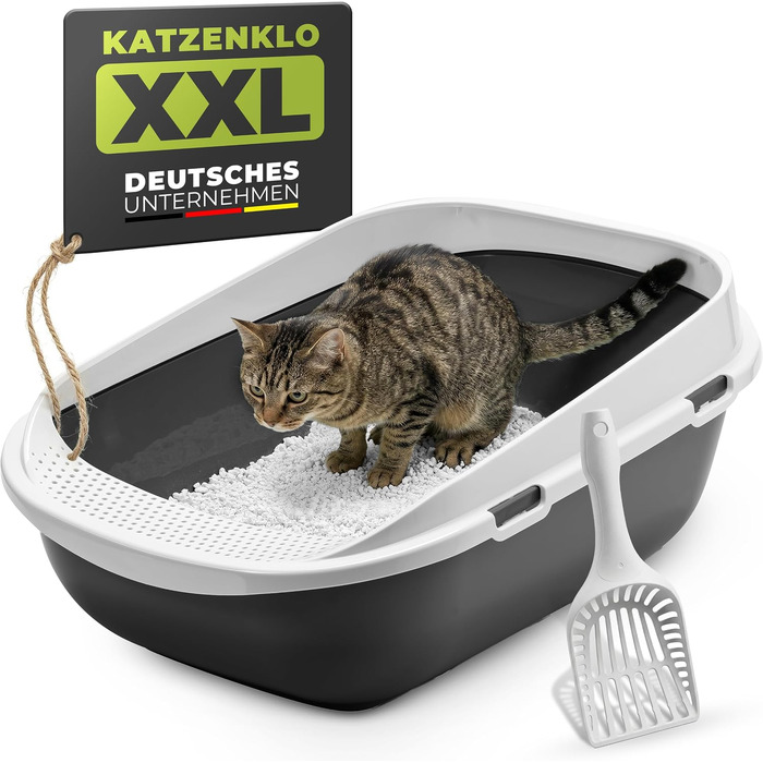 Гігантський закритий лоток для котів XXL Jumbo (65 см) з бортиком та совком, антрацит