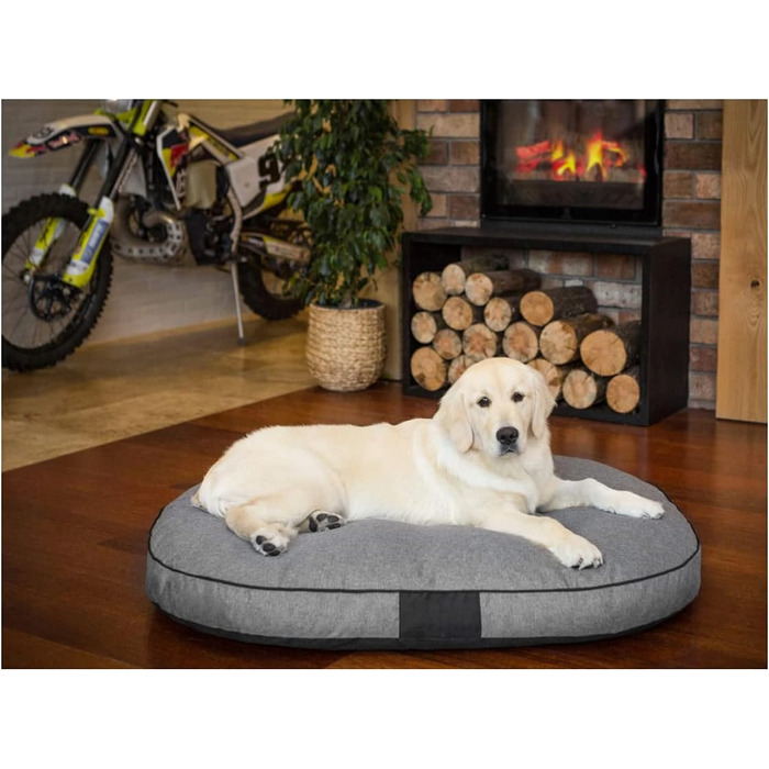 Матрац для собак овальної форми, Økoleinen - для маленьких, середніх та великих собак. Міцний, водонепроникний, з м'якою піною, для тварин, Outdoor & прання - 87x68x15cm (XXL - 130x100x15cm, Темно-сірий)