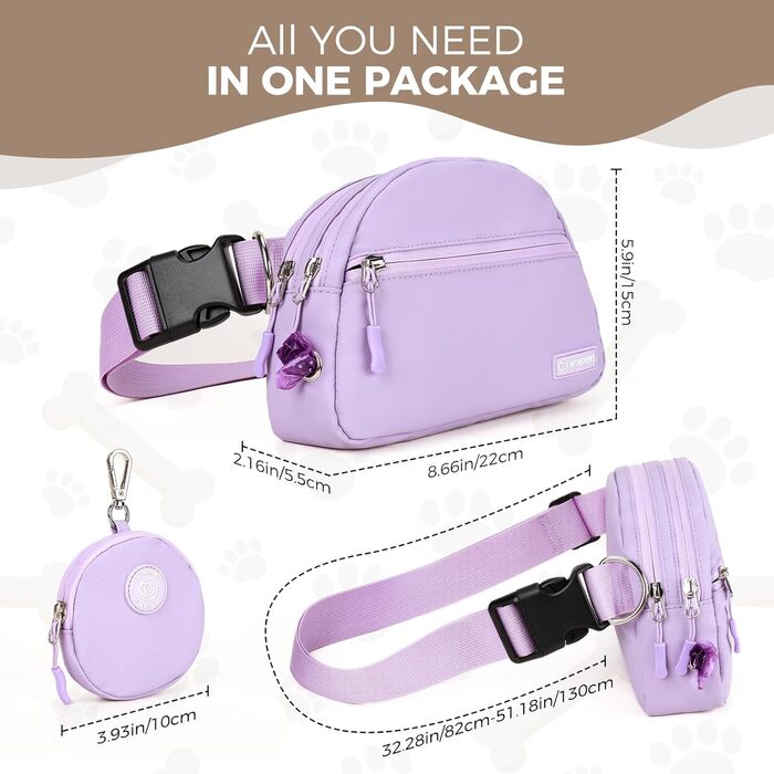 Сумка для дресирування собак Leckerlibeutel, з маленьким кишеньковим мішечком, вбудованим диспенсером для пакетів та тримачем для собачих екскрементів, кремового кольору (лавандовий)