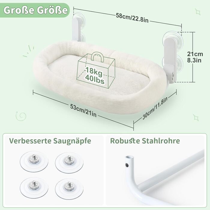 Кішка лежанка на вікно GUUSII HOME: розкладна, з 4 присосками, біла