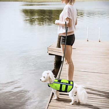 Жилет для плавання собак, жилет для собак, надувний жилет для собак з ручкою та світловідбиваючими смугами (S, зелений)