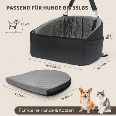 Автомобільний лежак для собак та котів, з кишенями для зберігання, з ременями безпеки, чорний та сірий