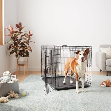 Складана металева клітка для собак Amazon Basics з подвійними дверима, піддоном, чорна, 107x71x76 см