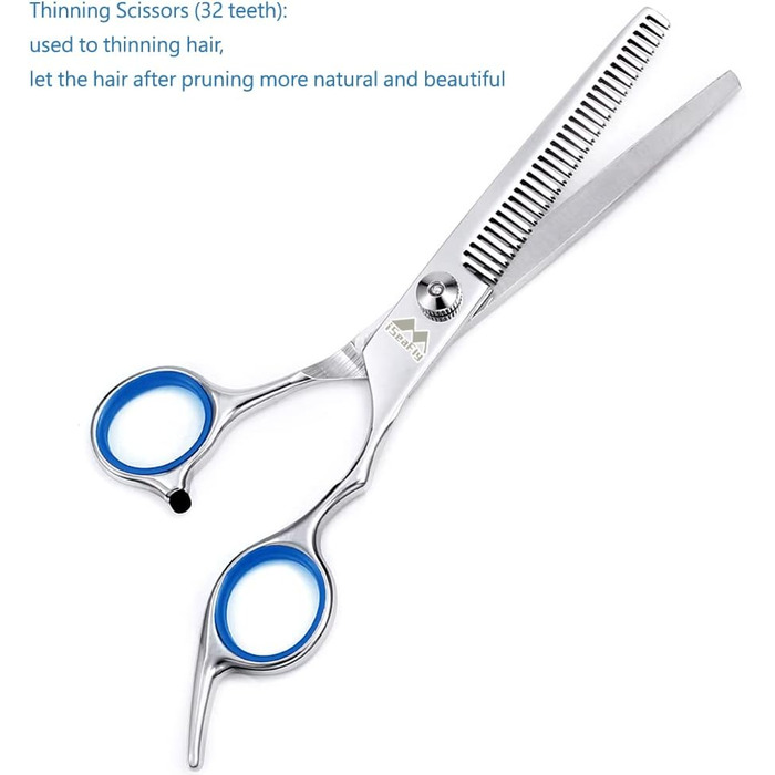 Набір професійних ножиць для собак iSeaFly, 5 в 1, з безпечними закругленими кінцями, з високоякісної нержавіючої сталі, для грумінгу всього тіла, обличчя, носа та вух (блакитний)