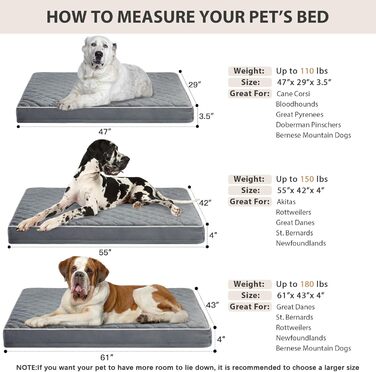 Ортопедичні лежанки для собак великих порід WNPETHOME, великі водонепроникні лежанки з знімним, пральним чохлом та антиковзким дном, килимок з пінополіуретану для домашніх тварин, сірий, 155 x 110 x 10 см