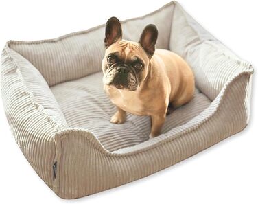 4L Textil М'яке собаче ліжко з корду Hugo Premium-LINE, ортопедичне для маленьких собак, з memory foam, бежеве, 60x40 см