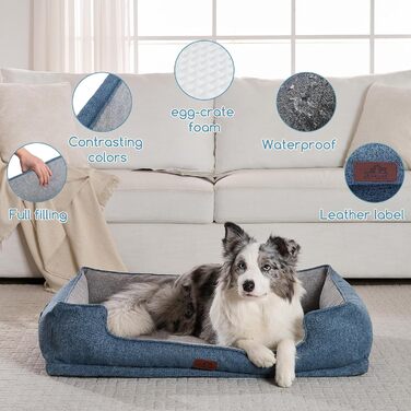 Ортопедичне собаче ліжко Hollypet, зелене, для середніх собак, 81.3 x 61.3 x 32 см. Знімний, водонепроникний, зручний чохол та антиковзаюча підкладка.