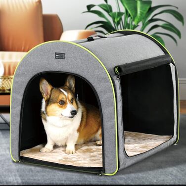Складаний бокс для великих собак Petsfit, переноска та кімнатний вольєр, міцний і зручний, із захистом від відкривання блискавки та плюшевою подушкою, розмір L, світло-сірий