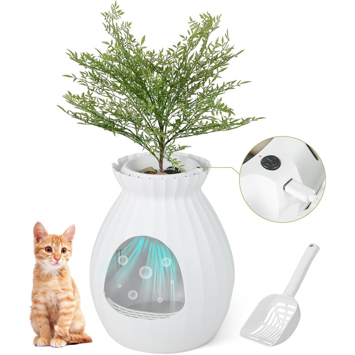 Квітча для котів SOARS з лопаткою, туалет для котів з інтелектуальною системою видалення запаху, великий лоток для котів XXL з фіранкою, камінцями, для вітальні, спальні, куточка