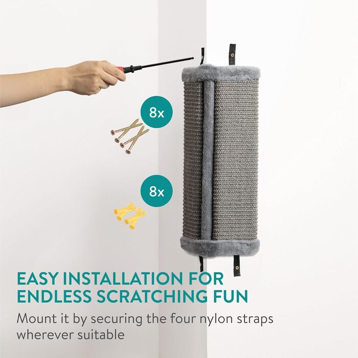 Настінне дряпачко для котів Navaris - 2 шт. дряпальні килимки, кутова стіна для котів - 43x22x2 см, кутова дряпка, кігтеточилка з сизалю (сірий)