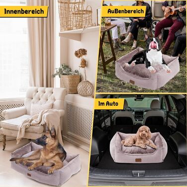 Ортопедичне ліжко для собак, маленьких та середніх порід, 52x41x16 см, м'яке та зручне, кошик для собак з високим бортиком, знімний та пральний чохол, неслизьке, для дому/автомобіля (Хакі, S)