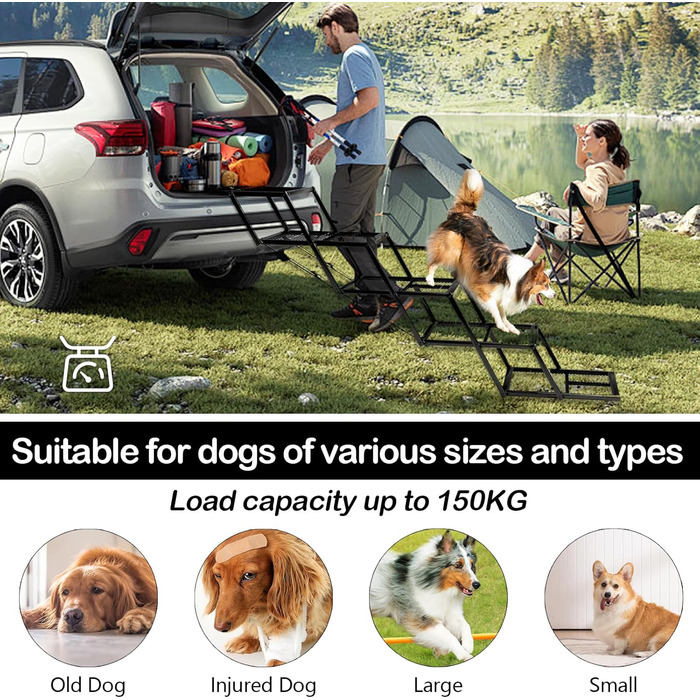 Східці для собак Hunderampe: 5 сходинок, складані, для вантажівок та SUV, до 100 кг, регульована висота 35-90 см