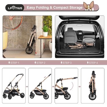 3 в 1 Візок для собак з знімним сидінням, будіжок, переноска, складаний, для домашніх тварин, візок для дітей до 25 кг, Рожевий, Шампань