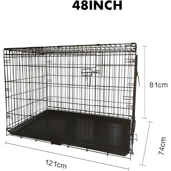 Клітка для собак металева 121×60×43 см, складана, 2 двері, транспортна переноска з піддоном для авто, XX-Large