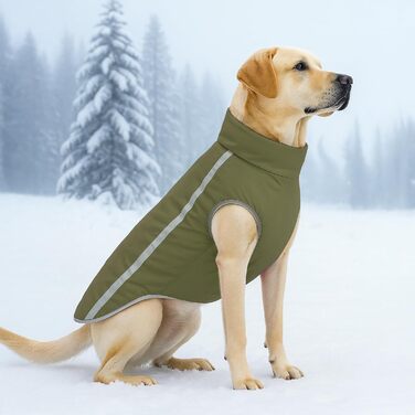 Водонепроникний зимовий теплий одяг для собак FeimaX: куртка з флісовою підкладкою, світловідбиваючі елементи, розмір XXL, оливковий